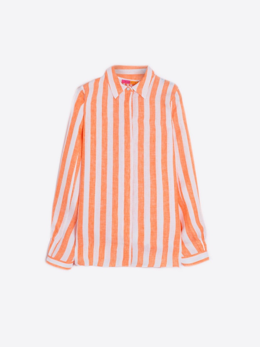 Vilagallo Shirt Ginger Orange Linen Stripes Shirts