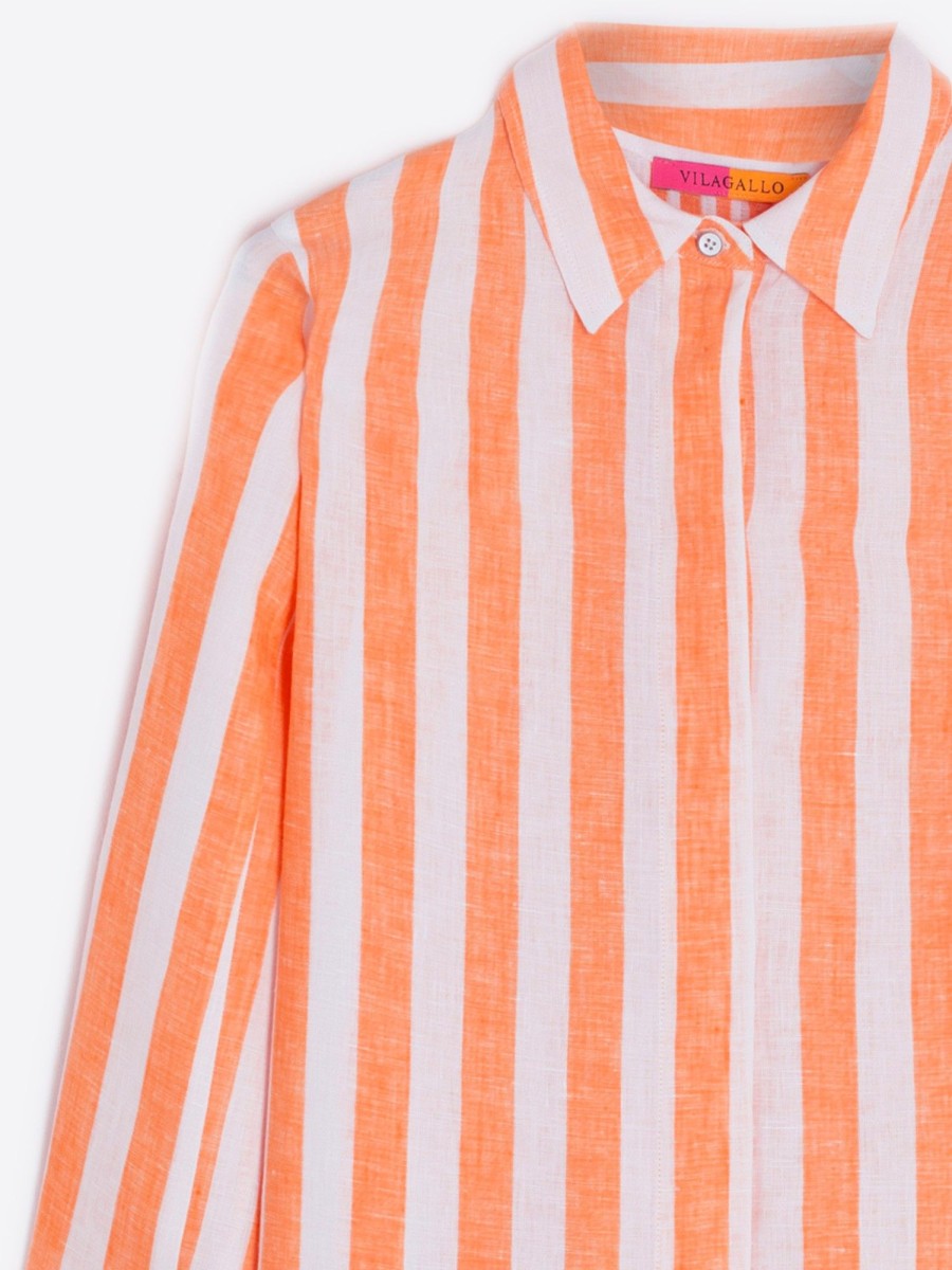 Vilagallo Shirt Ginger Orange Linen Stripes Shirts