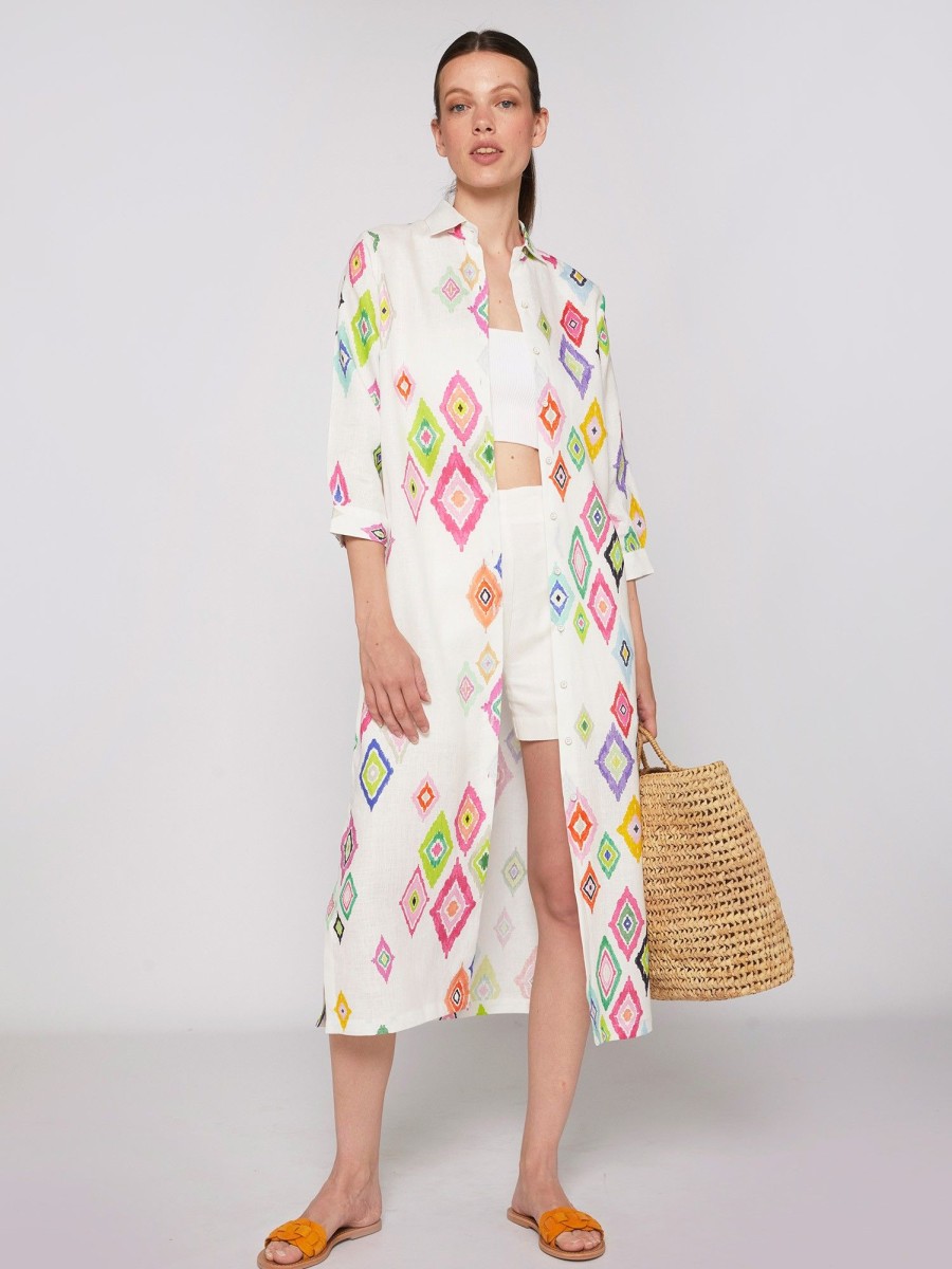 Vilagallo Dress Antonella Diamond Ikat Pure Linen Dresses