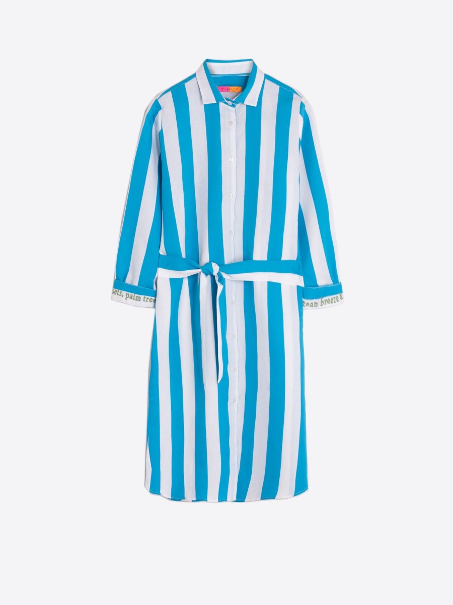 Vilagallo Dress Dover Bordada Turquoise Stripes Dresses