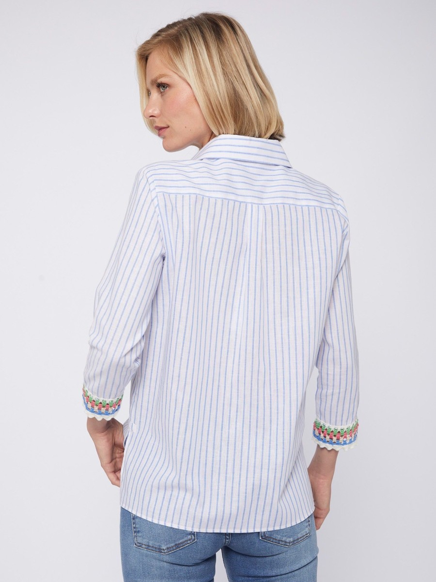 Vilagallo Shirt Sara Blue Linen Stripe Shirts