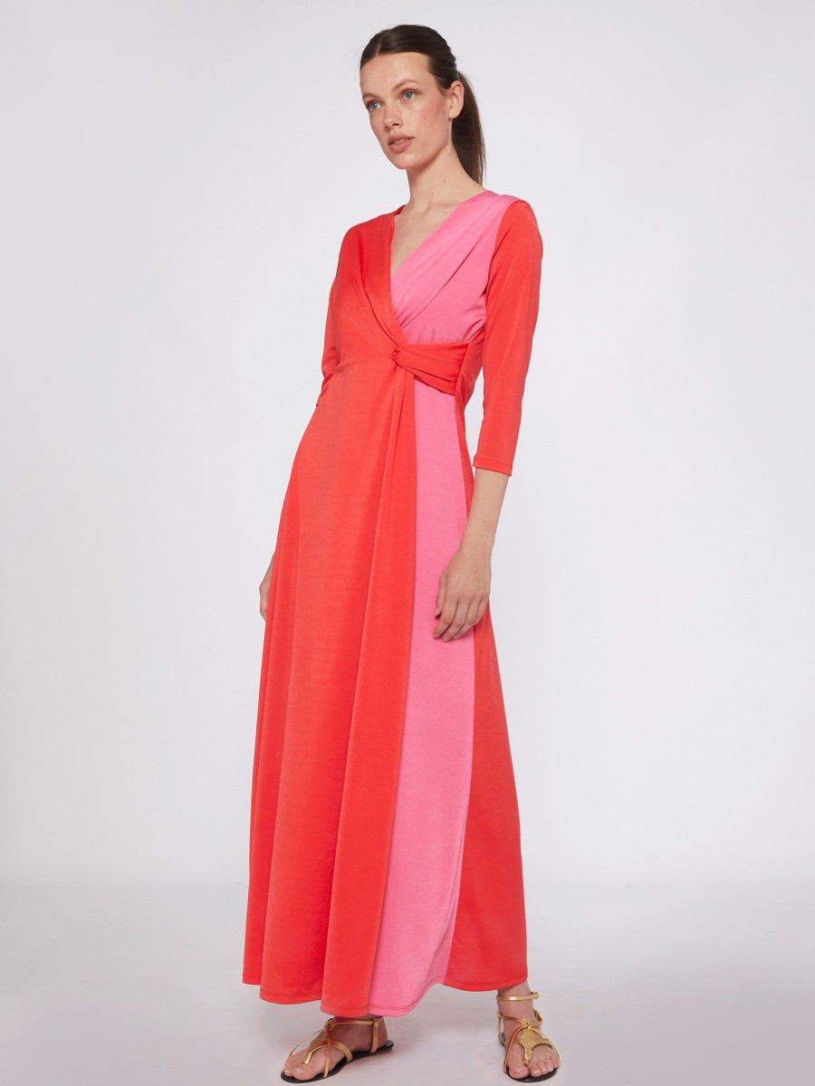 Vilagallo Dress Adi Long Coral Knit Satin Dresses