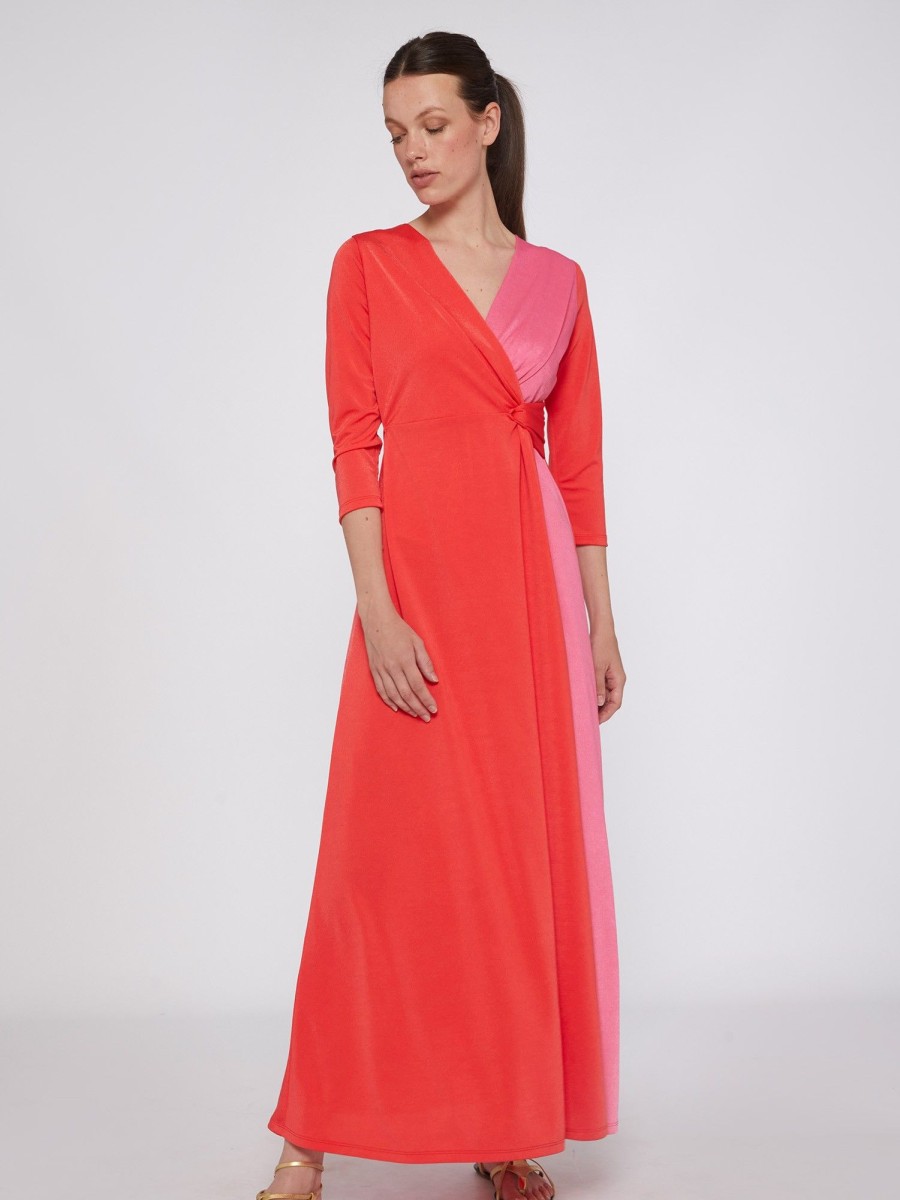 Vilagallo Dress Adi Long Coral Knit Satin Dresses