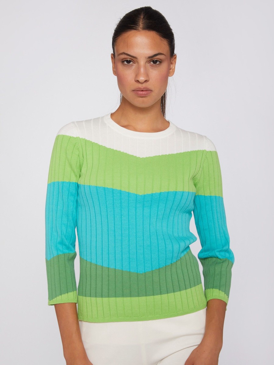 Vilagallo Knitwear Colour Block Canale Green Knitwear