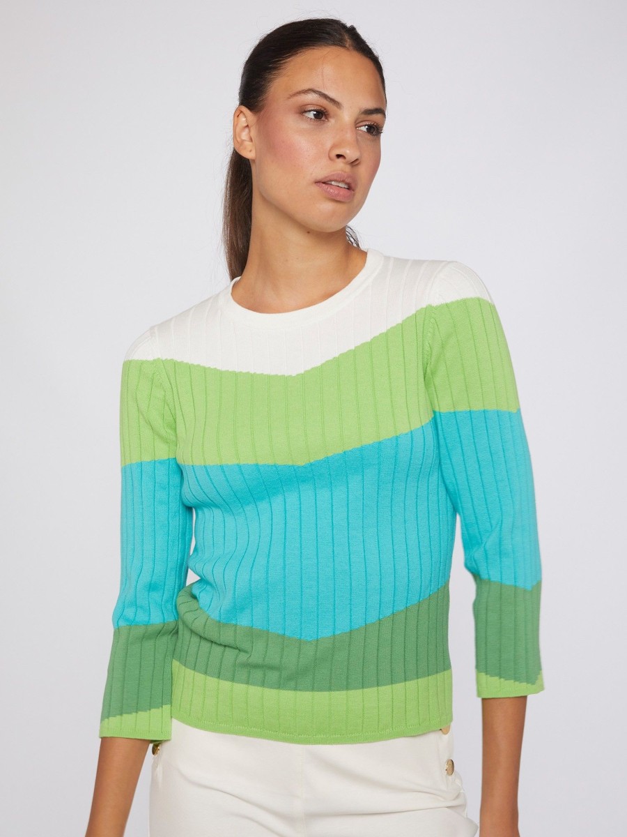 Vilagallo Knitwear Colour Block Canale Green Knitwear