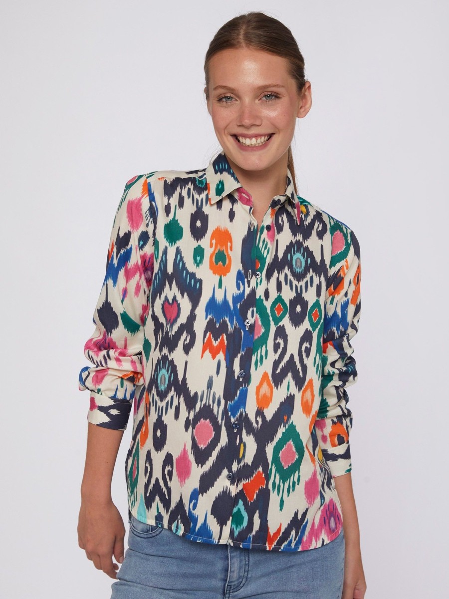 Vilagallo Shirt Isabella Multicolour Ikat Cotton Print Shirts