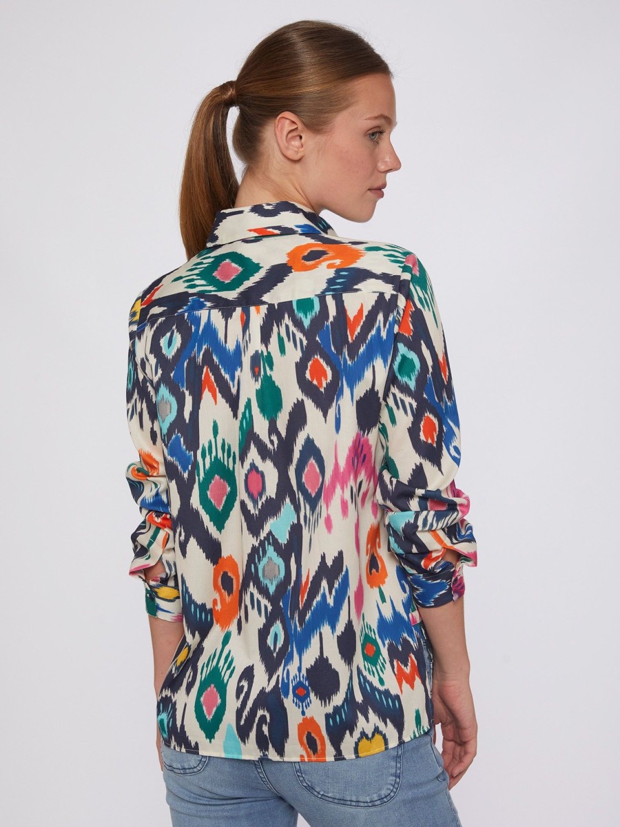 Vilagallo Shirt Isabella Multicolour Ikat Cotton Print Shirts