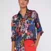 Vilagallo Shirt Gaby Navy Hand Painted Flowers Shirts