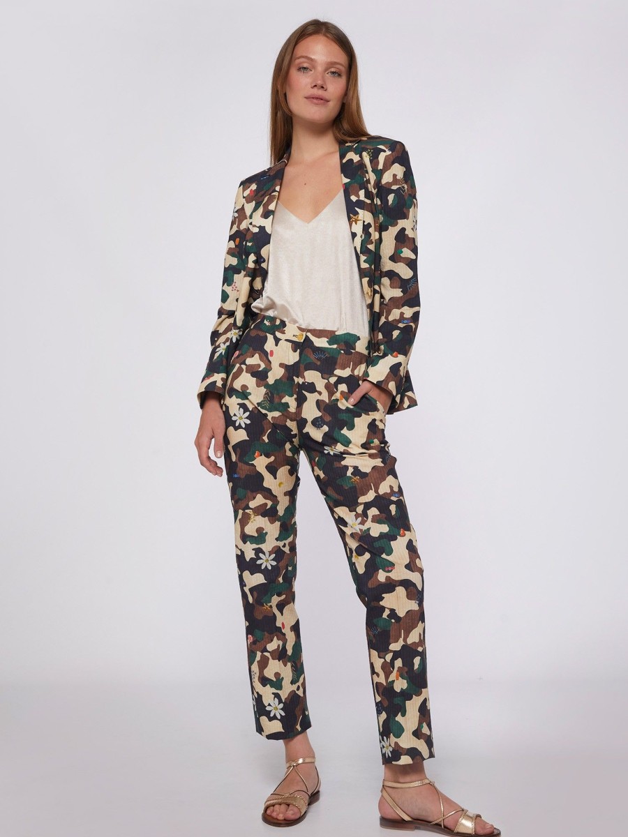 Vilagallo Trouser Tiffany Camouflage Embroidery Print Trousers