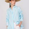 Vilagallo Shirt Ginger Turquoise Linen Stripes Shirts