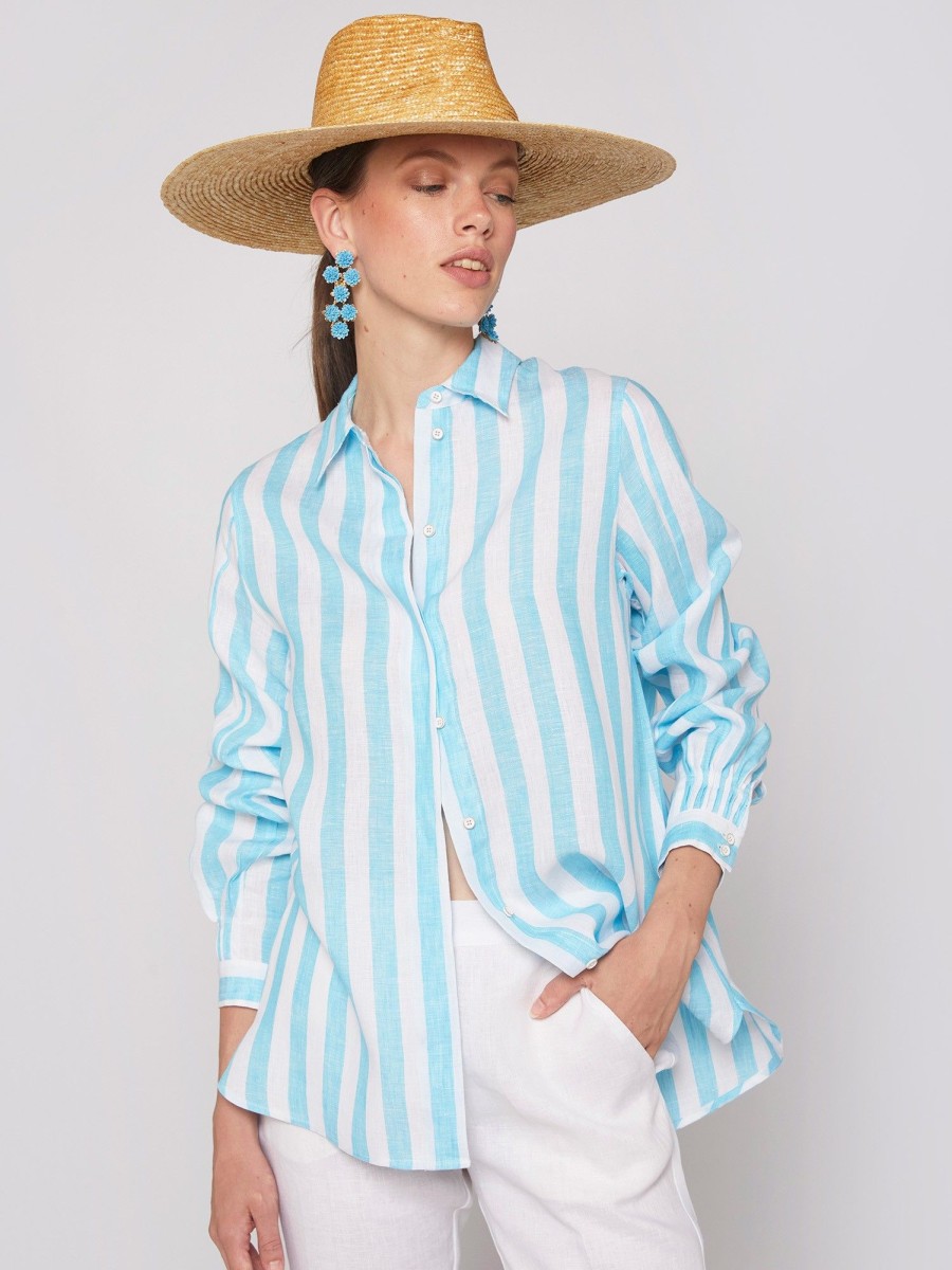 Vilagallo Shirt Ginger Turquoise Linen Stripes Shirts