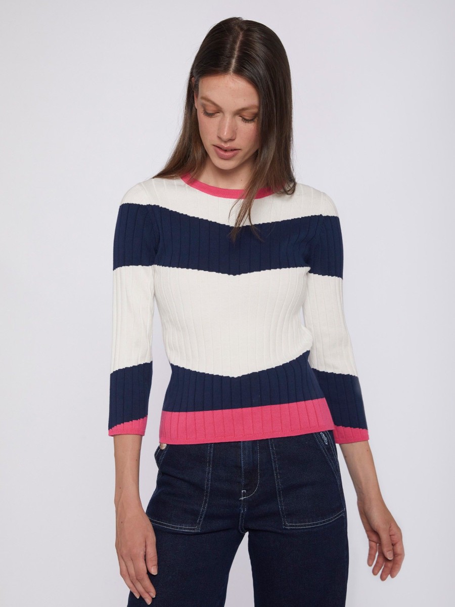 Vilagallo Knitwear Colour Block Canale Navy&White Pink Knitwear