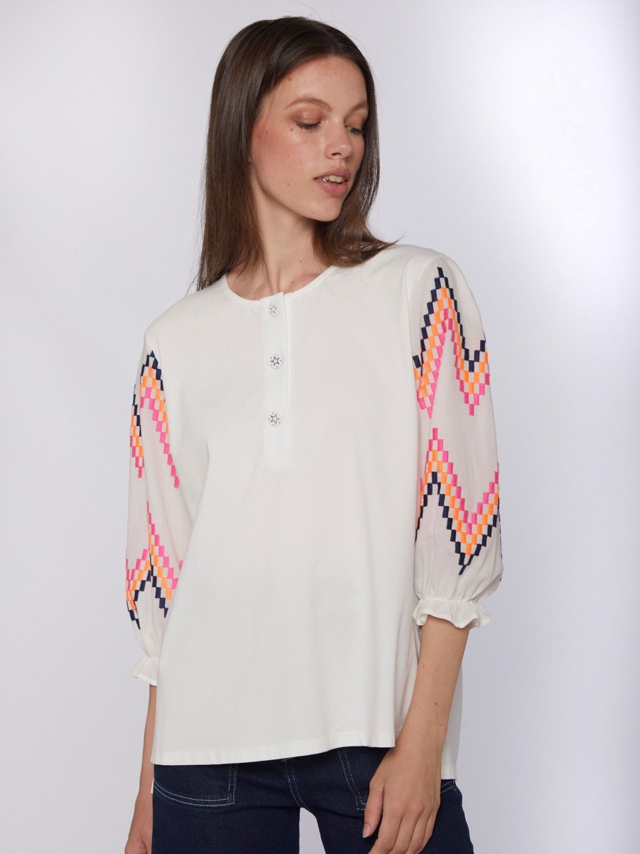 Vilagallo T-Shirt Karen Fluor Embroidered Zig-Zag T-Shirts