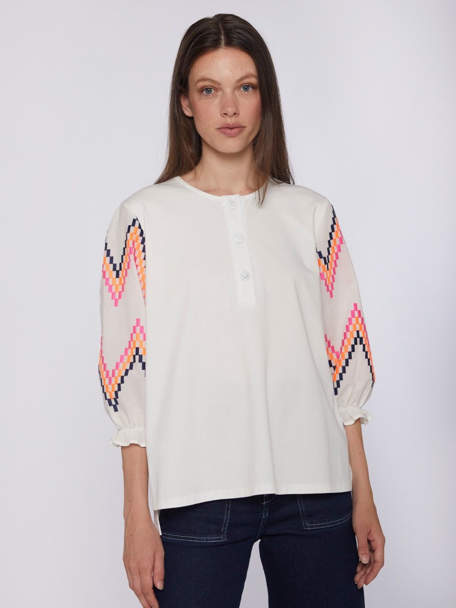 Vilagallo T-Shirt Karen Fluor Embroidered Zig-Zag T-Shirts