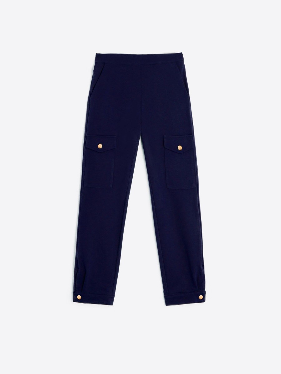 Vilagallo Trouser Cargo Navy Knit Perfect Fit Trousers