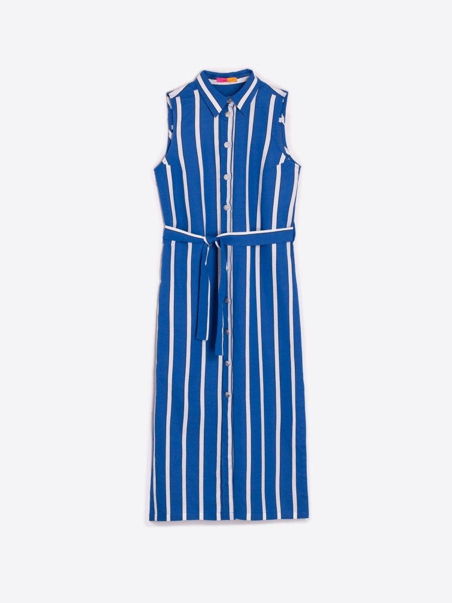 Vilagallo Dress Livia Ecru Blue Stripes Dresses