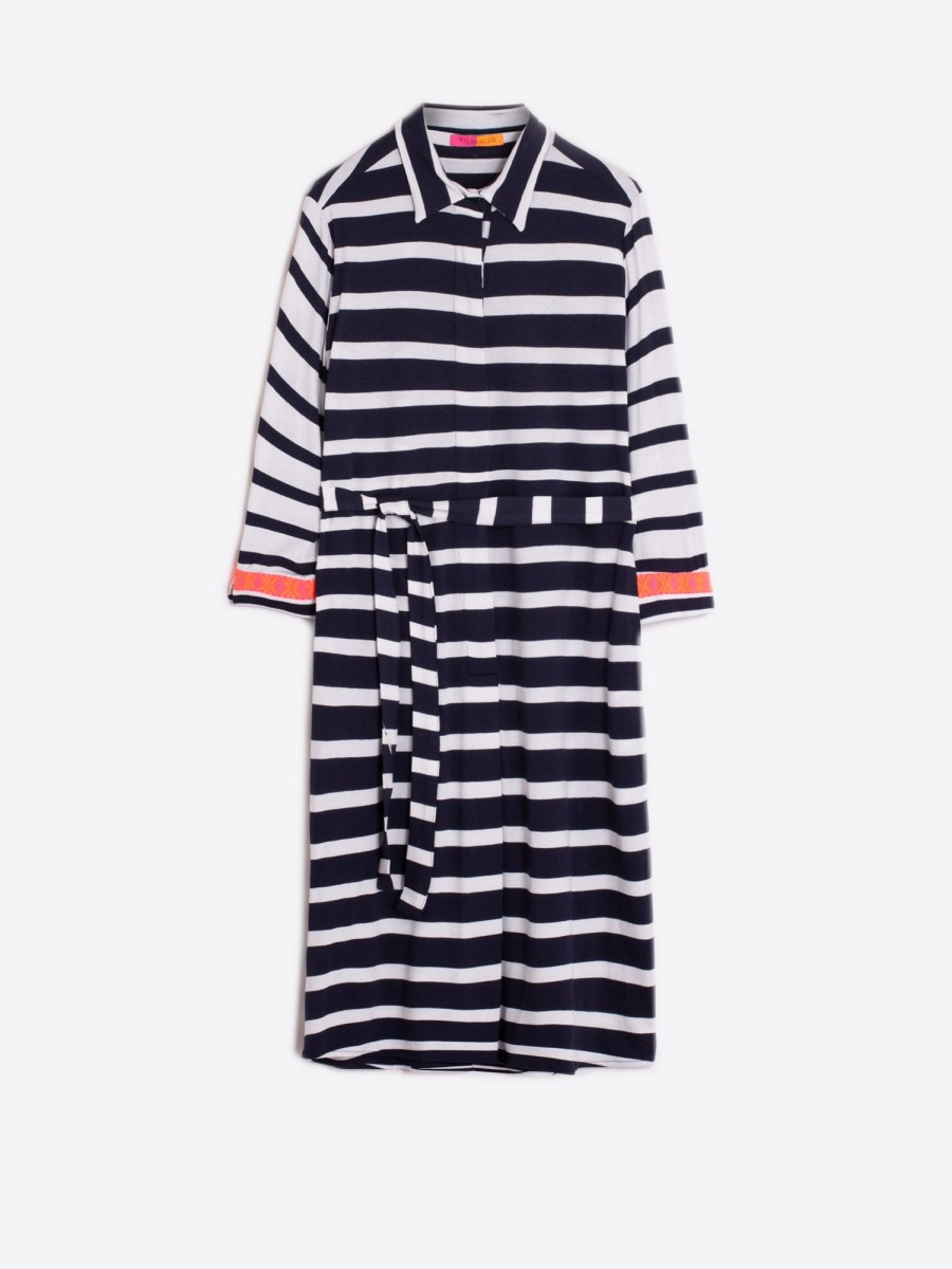 Vilagallo Dress Adriana Ecru Navy Stripe Knit Dresses