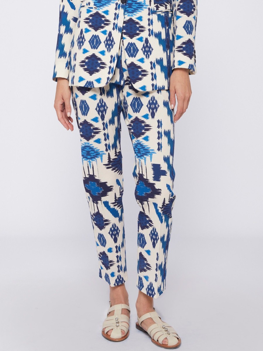 Vilagallo Trouser Clarise Ikat Blue Print Trousers