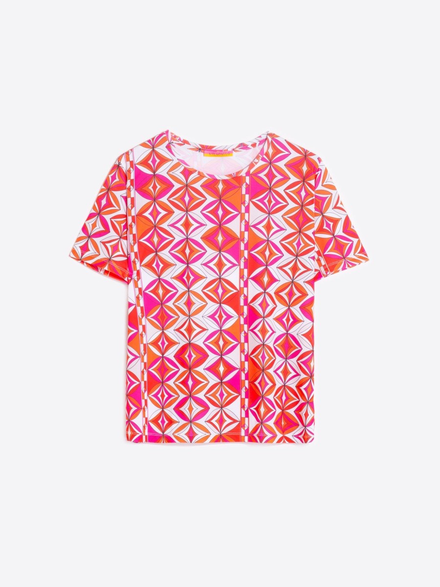 Vilagallo T-Shirt Tora Pink Geometric Knit Print T-Shirts