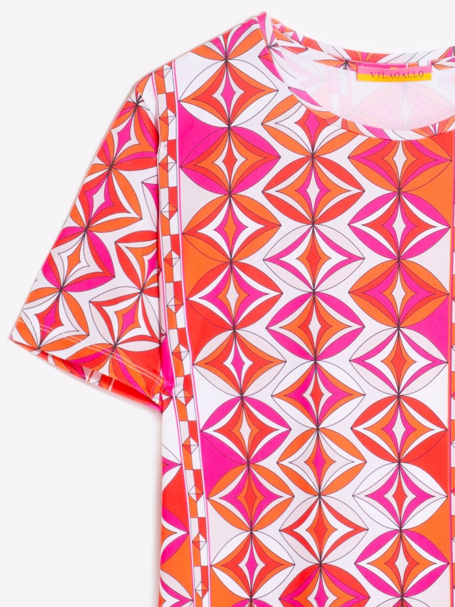 Vilagallo T-Shirt Tora Pink Geometric Knit Print T-Shirts