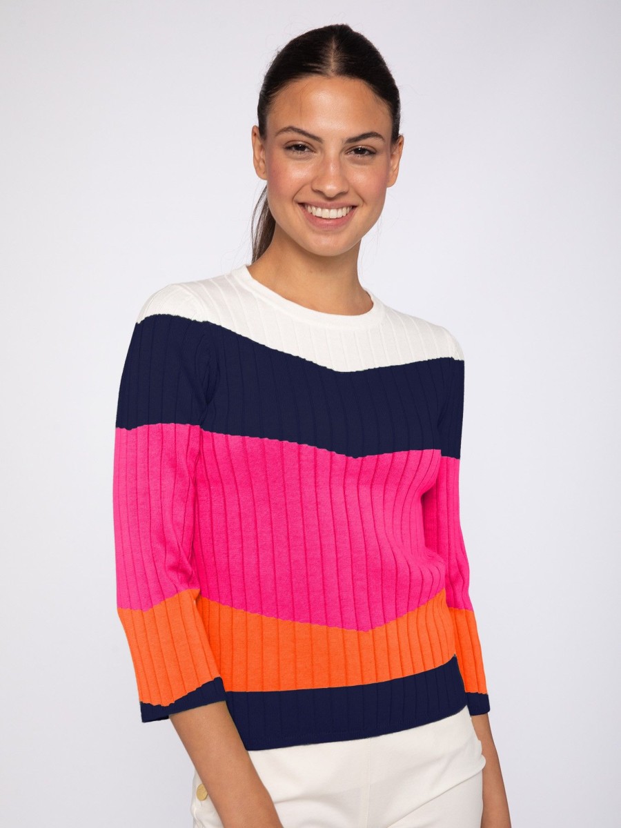 Vilagallo Knitwear Colour Block Canale White Navy Pink&Orange Knitwear