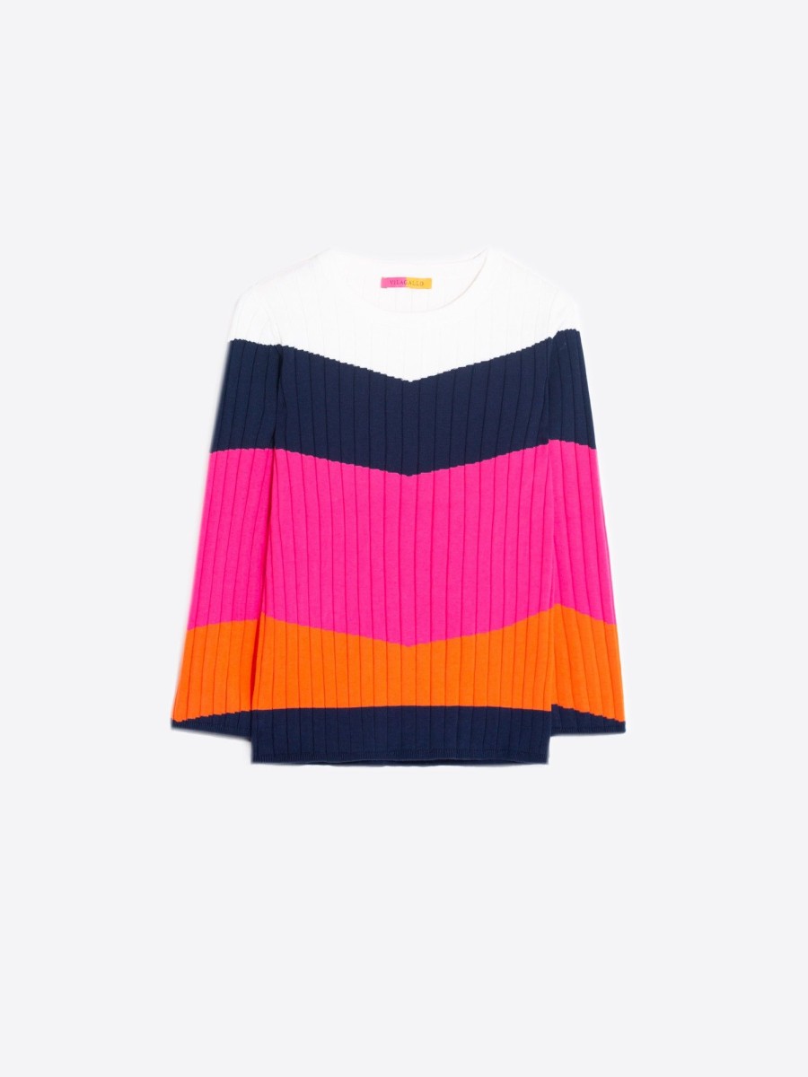 Vilagallo Knitwear Colour Block Canale White Navy Pink&Orange Knitwear