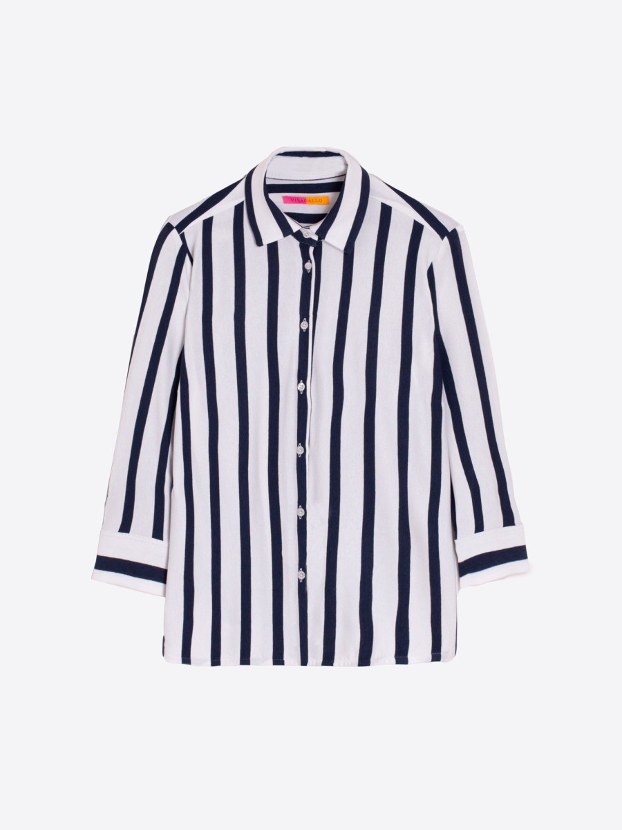 Vilagallo Shirt Sara Ecru Navy Stripe Knit Shirts