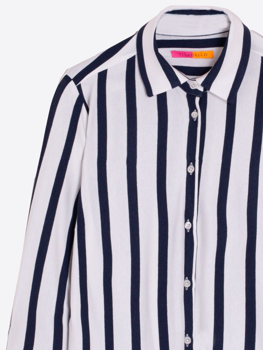 Vilagallo Shirt Sara Ecru Navy Stripe Knit Shirts