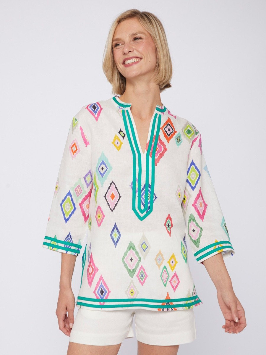 Vilagallo Shirt Diletta Diamond Ikat Pure Linen Shirts