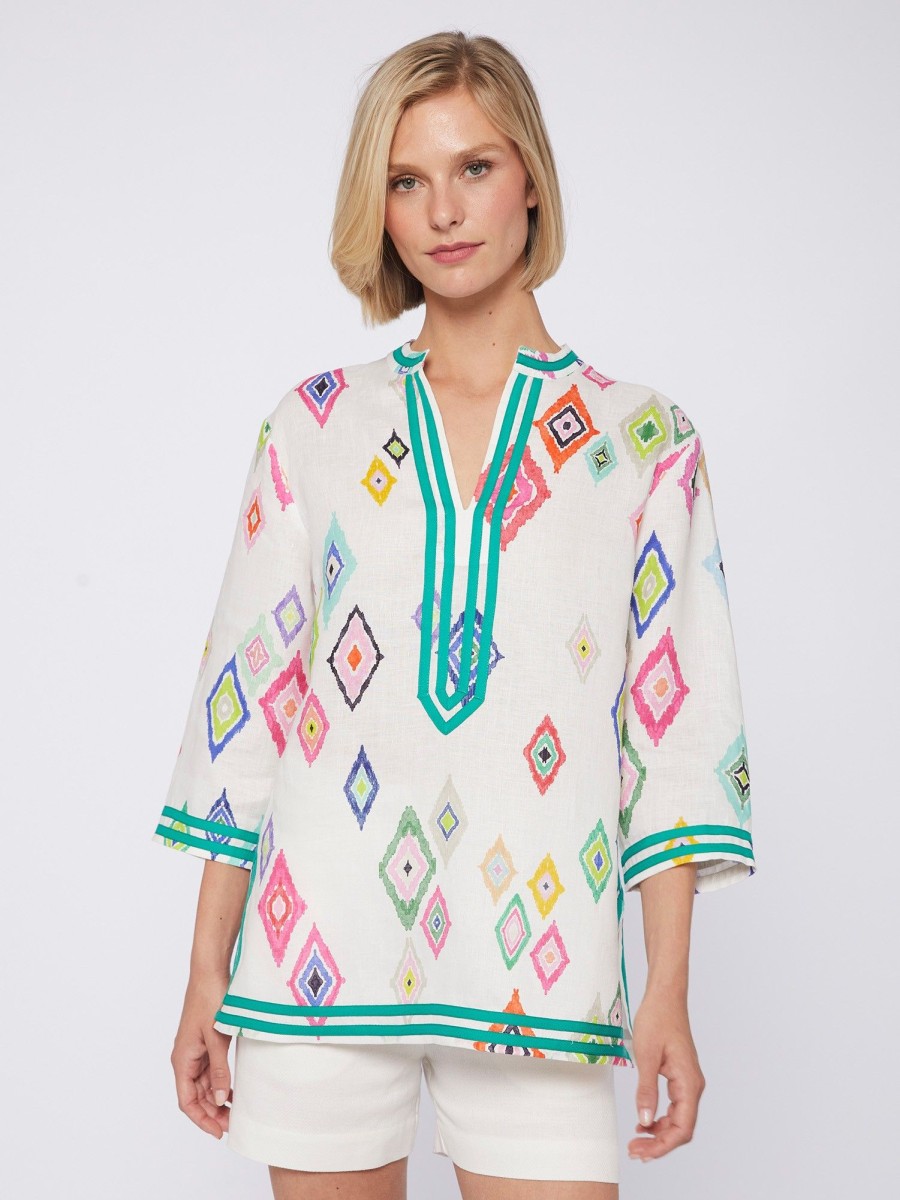 Vilagallo Shirt Diletta Diamond Ikat Pure Linen Shirts