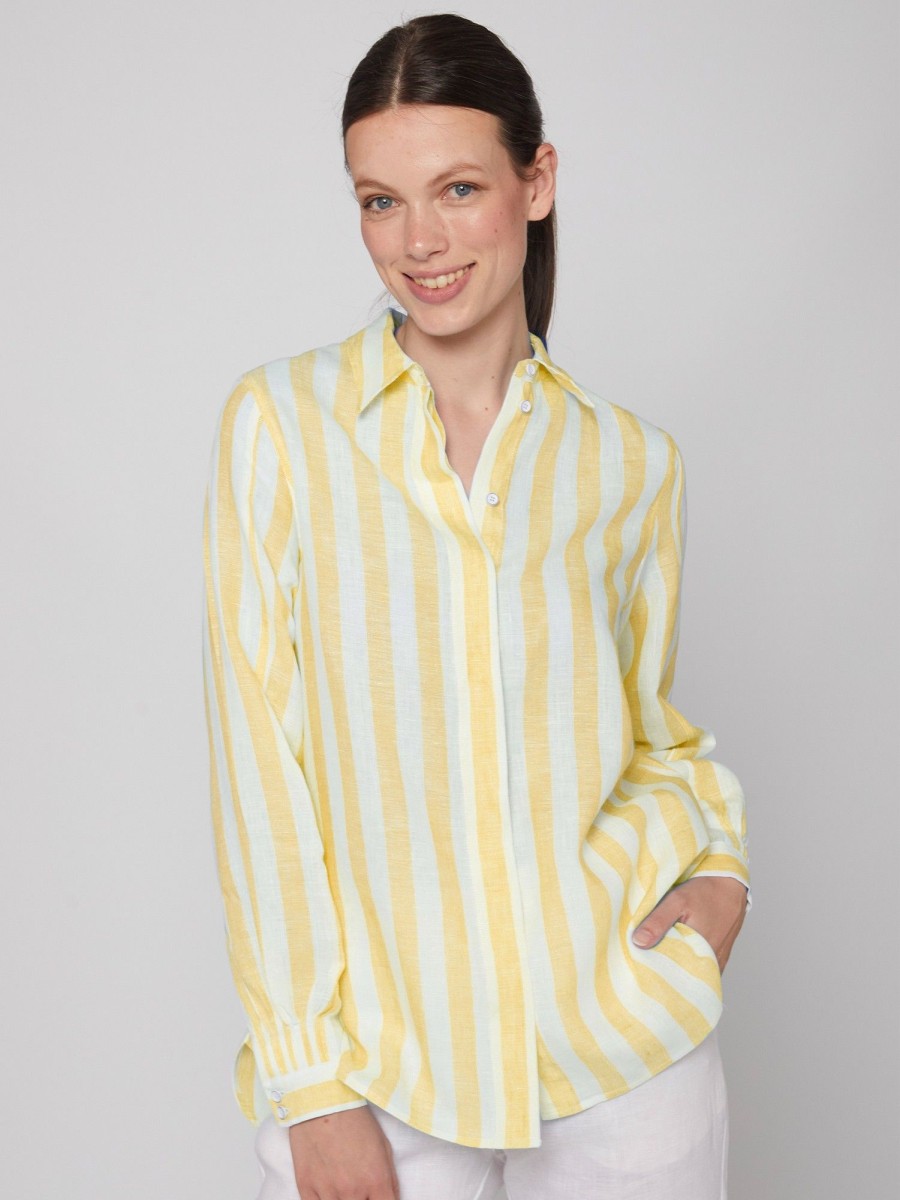 Vilagallo Shirt Ginger Yellow Linen Stripes Shirts