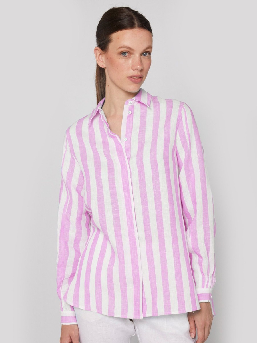 Vilagallo Shirt Ginger Pink Linen Stripes Shirts