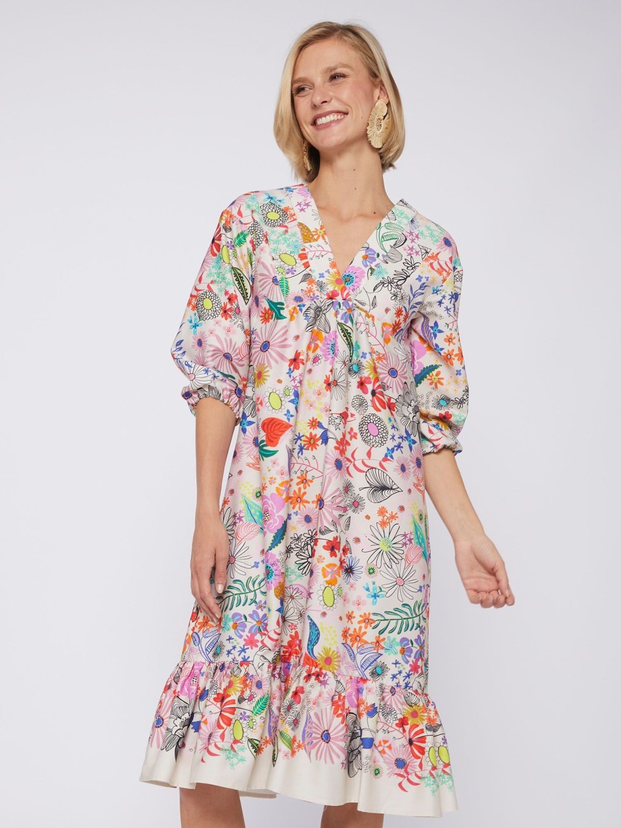 Vilagallo Dress Fabrizia Hand Painted Flowers Dresses