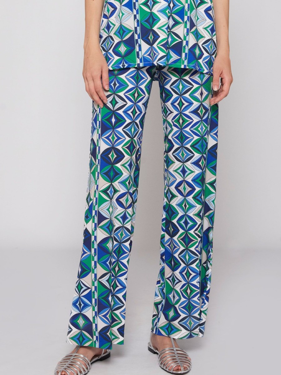 Vilagallo Trouser Venus Green Geometric Knit Print Trousers