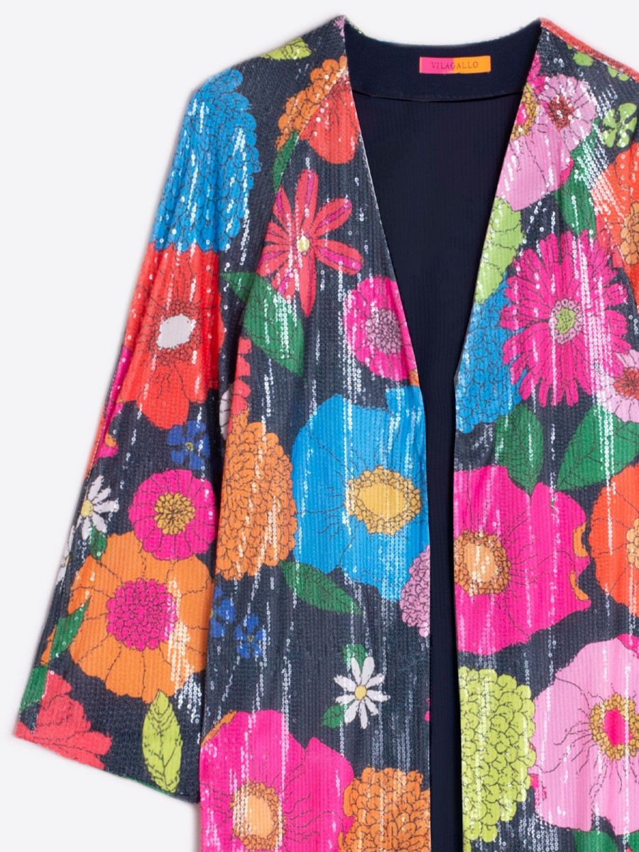 Vilagallo Coat Laura Maxi Flower Sequins Coats