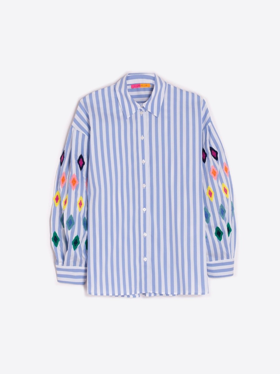 Vilagallo Shirt Vernen Emb Light Blue Stripe Shirts