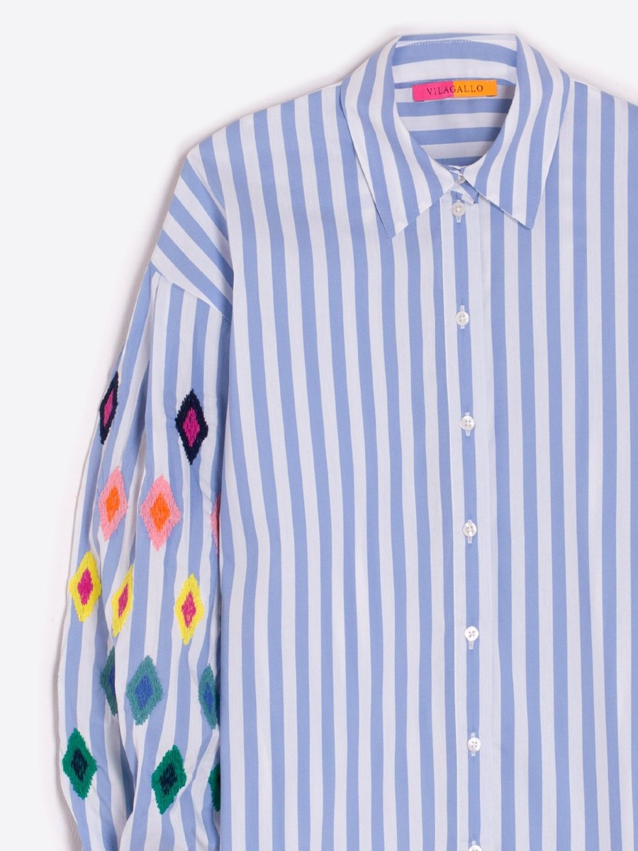 Vilagallo Shirt Vernen Emb Light Blue Stripe Shirts