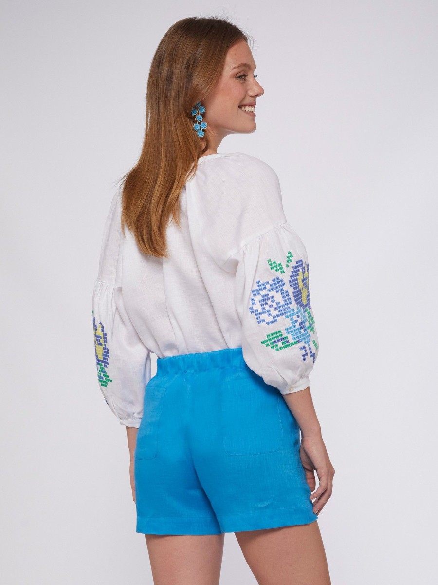 Vilagallo Short Sandra Blue Linen Trousers