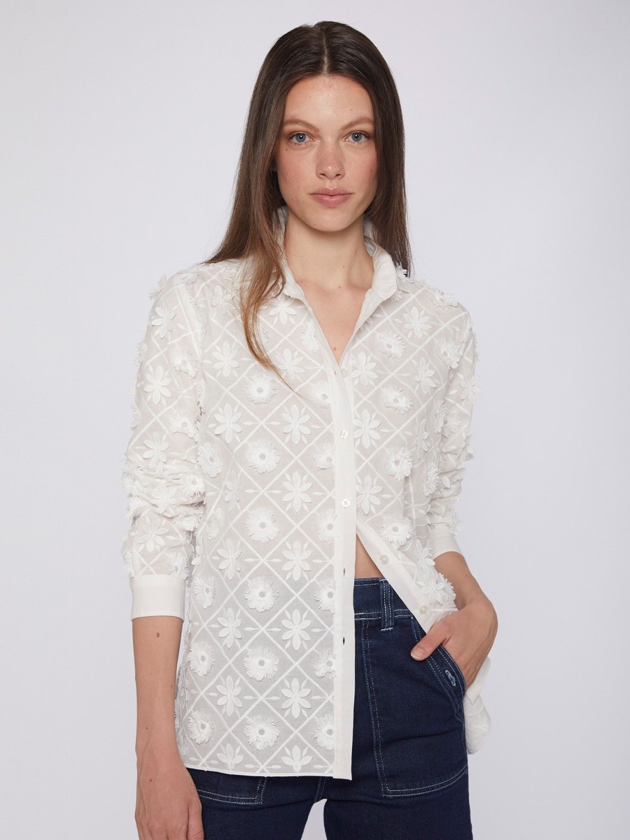 Vilagallo Shirt Nadine White Embroidered Flower Shirts