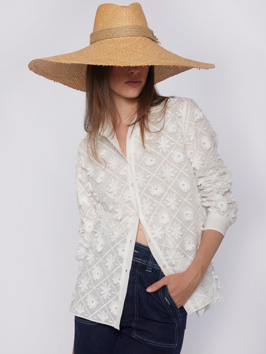 Vilagallo Shirt Nadine White Embroidered Flower Shirts