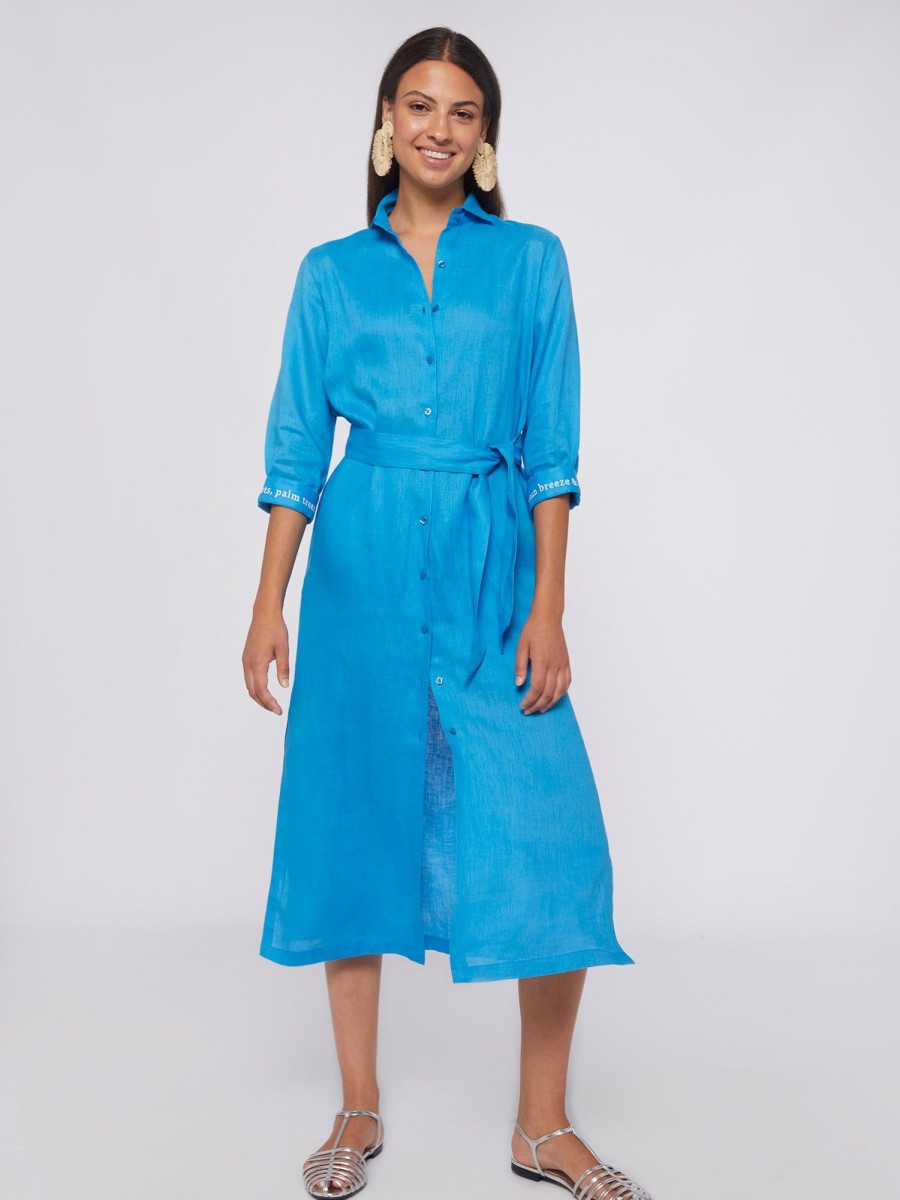 Vilagallo Dress Antonella Emb Blue Linen Dresses