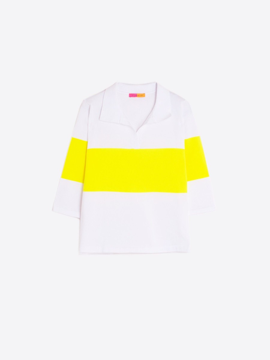 Vilagallo Knitwear Neon Polo Top Ecru&Neon Yellow Knitwear