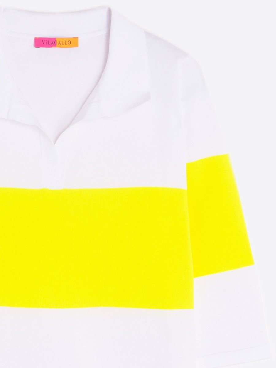 Vilagallo Knitwear Neon Polo Top Ecru&Neon Yellow Knitwear