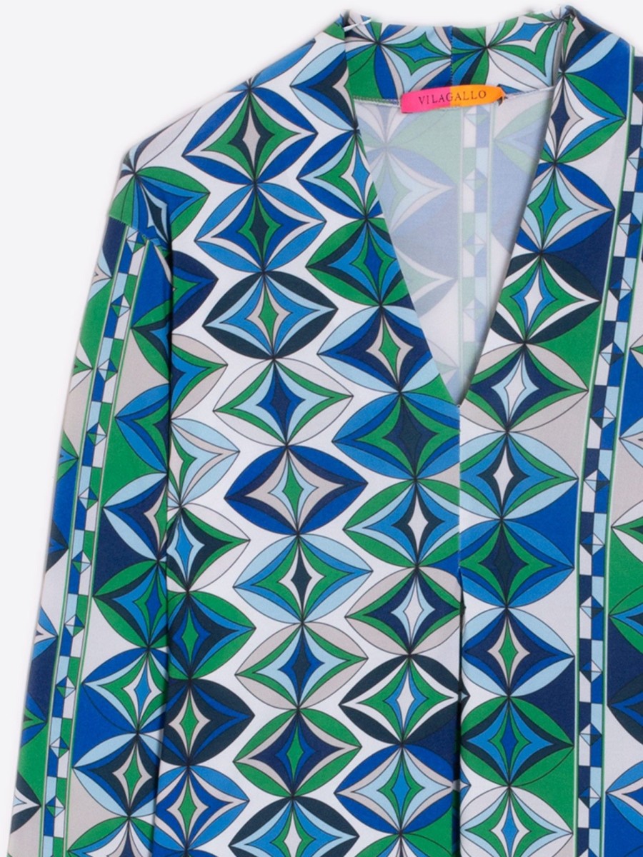 Vilagallo Dress Noam Green Geometric Knit Print Dresses