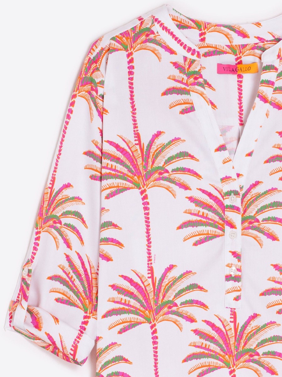 Vilagallo Shirt Francina Pink Palm Tree Print Shirts