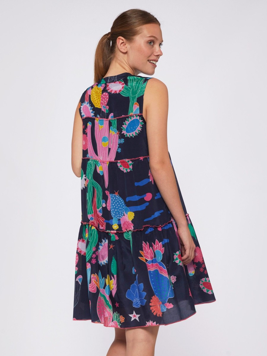 Vilagallo Dress Isa Cactus Navy Print Dresses