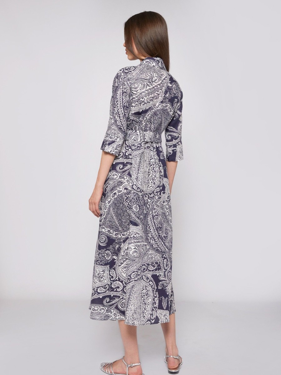 Vilagallo Dress Natalia Navy Paisley Linen Dresses