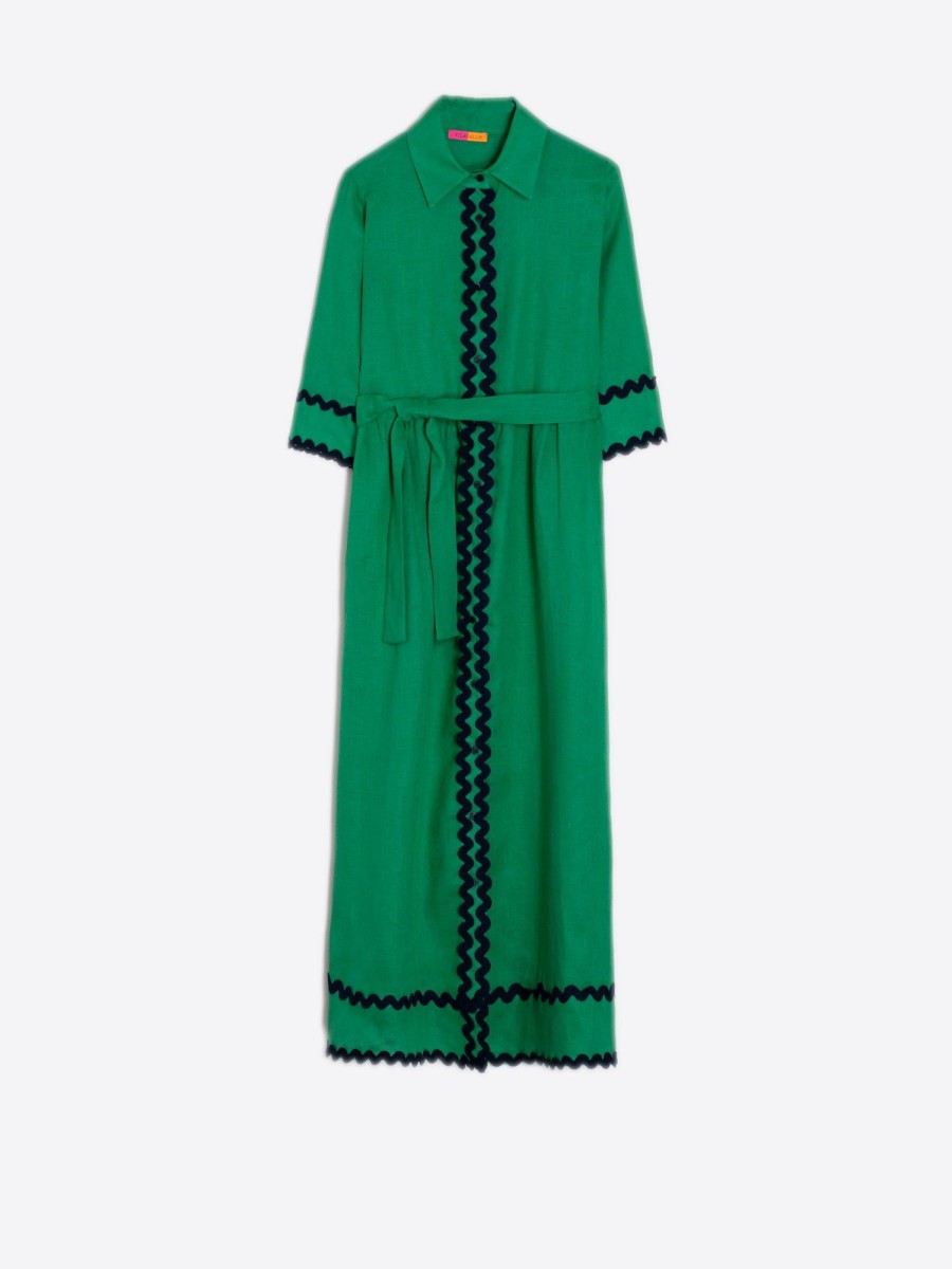 Vilagallo Dress Natalia Green Linen Dresses