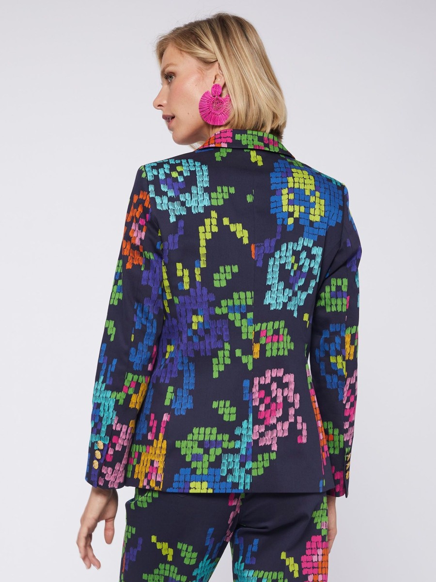 Vilagallo Jacket Hannah Flower Cross Stitch Navy Print Jackets