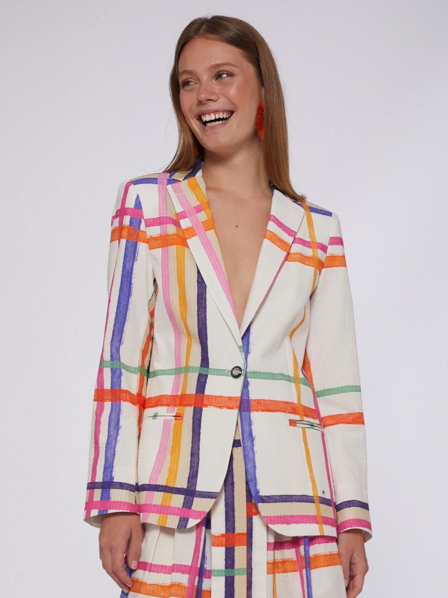 Vilagallo Jacket Hannah Check Watercolour Print Jackets